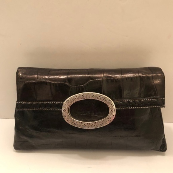Brighton black embossed leather clutch bag